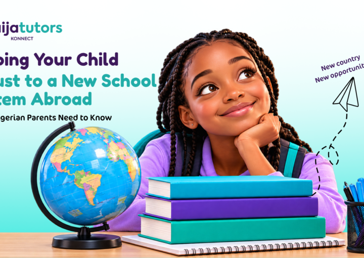 Nigerian student with books and a globe representing adjustment to a new school system abroad.
